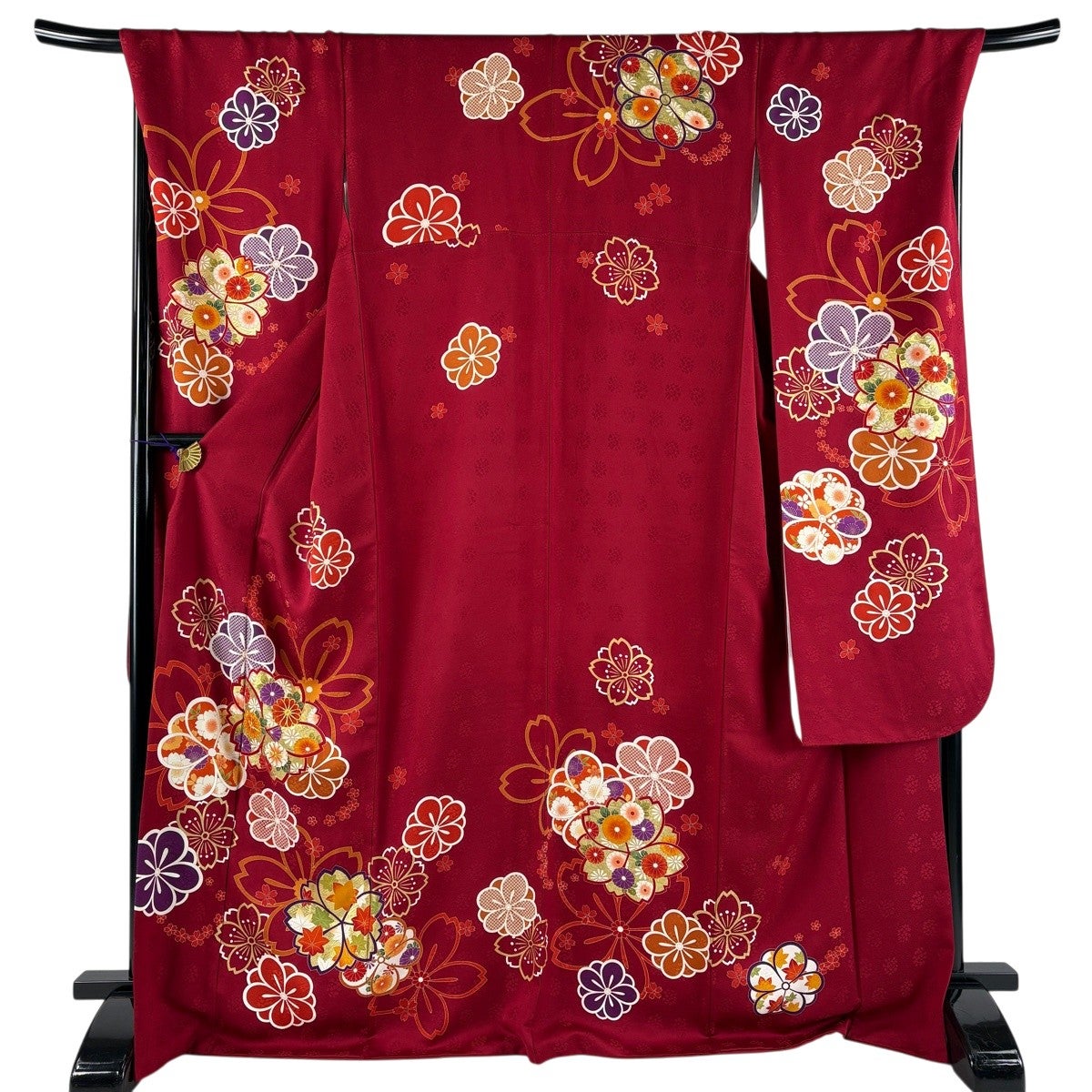 振袖 身丈163cm 裄丈68.5cm L 袷 枝梅 鶴 金銀彩 緑 正絹 秀品｜中古