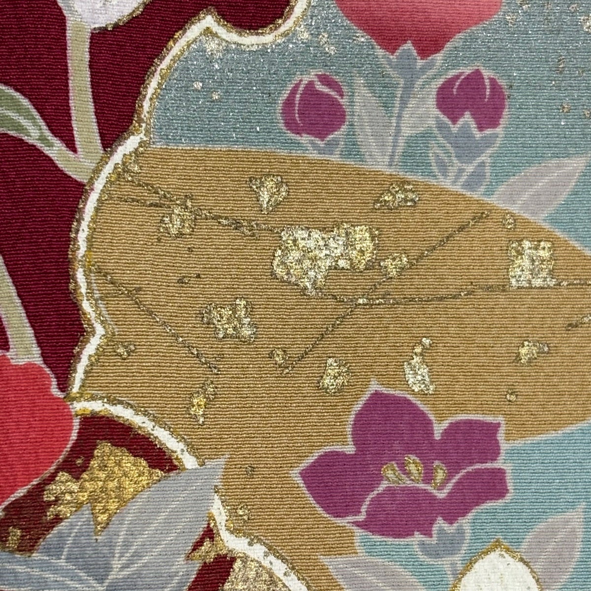 振袖 身丈162cm 裄丈68cm L 袷 雪輪 草花 金糸 金銀彩 赤紫 正絹 名品
