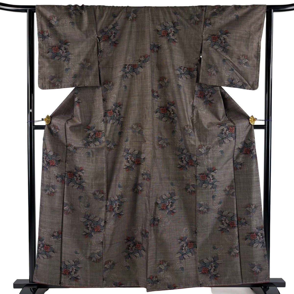 焦茶色に帆船が粋な大島紬 美品】 大島紬 身丈156.5cm 裄丈64.5cm M 袷 純泥染 証紙あり 笹 焦