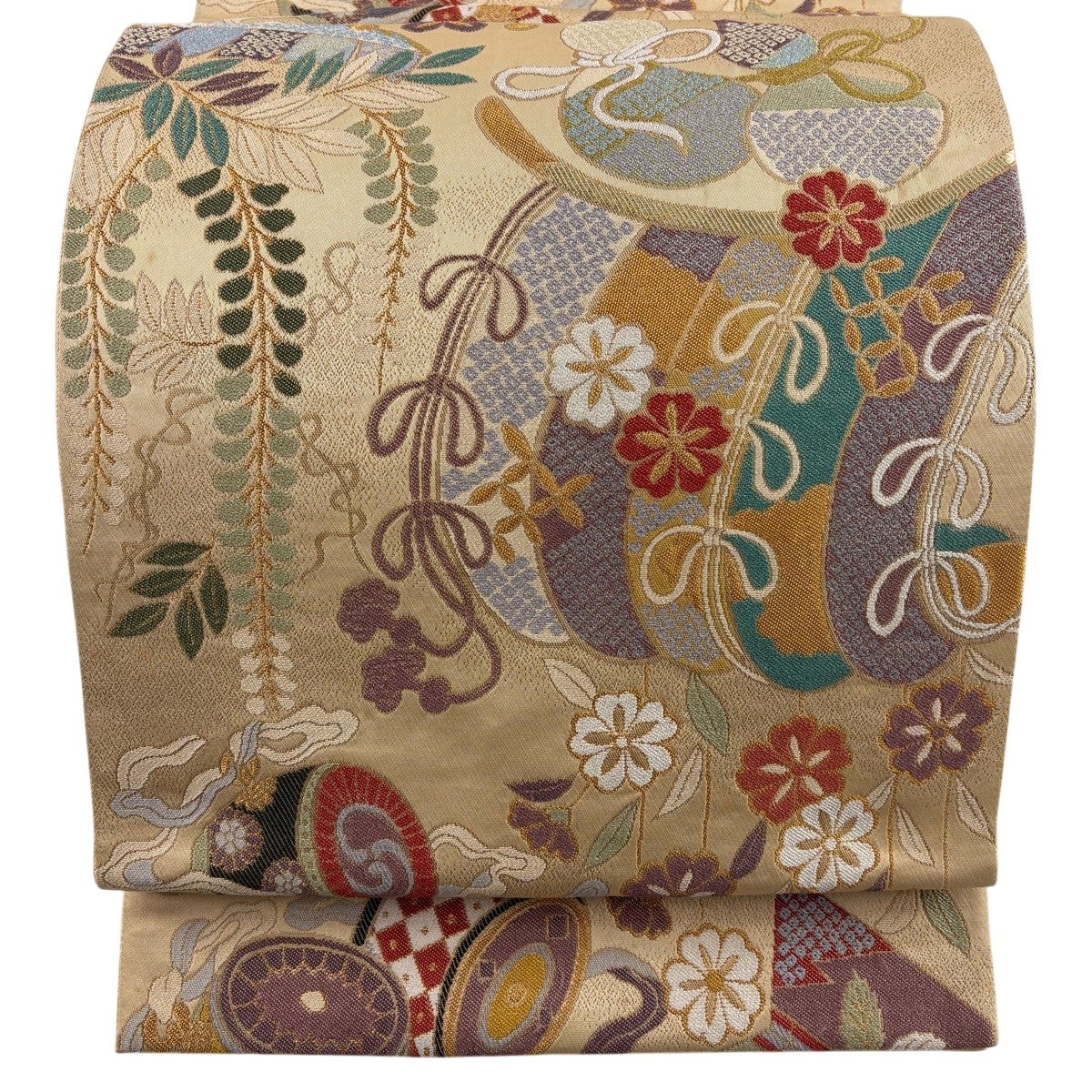 袋帯 秀品 華文 花菱 金糸 箔 灰色 六通 正絹｜中古・古着・リサイクル 