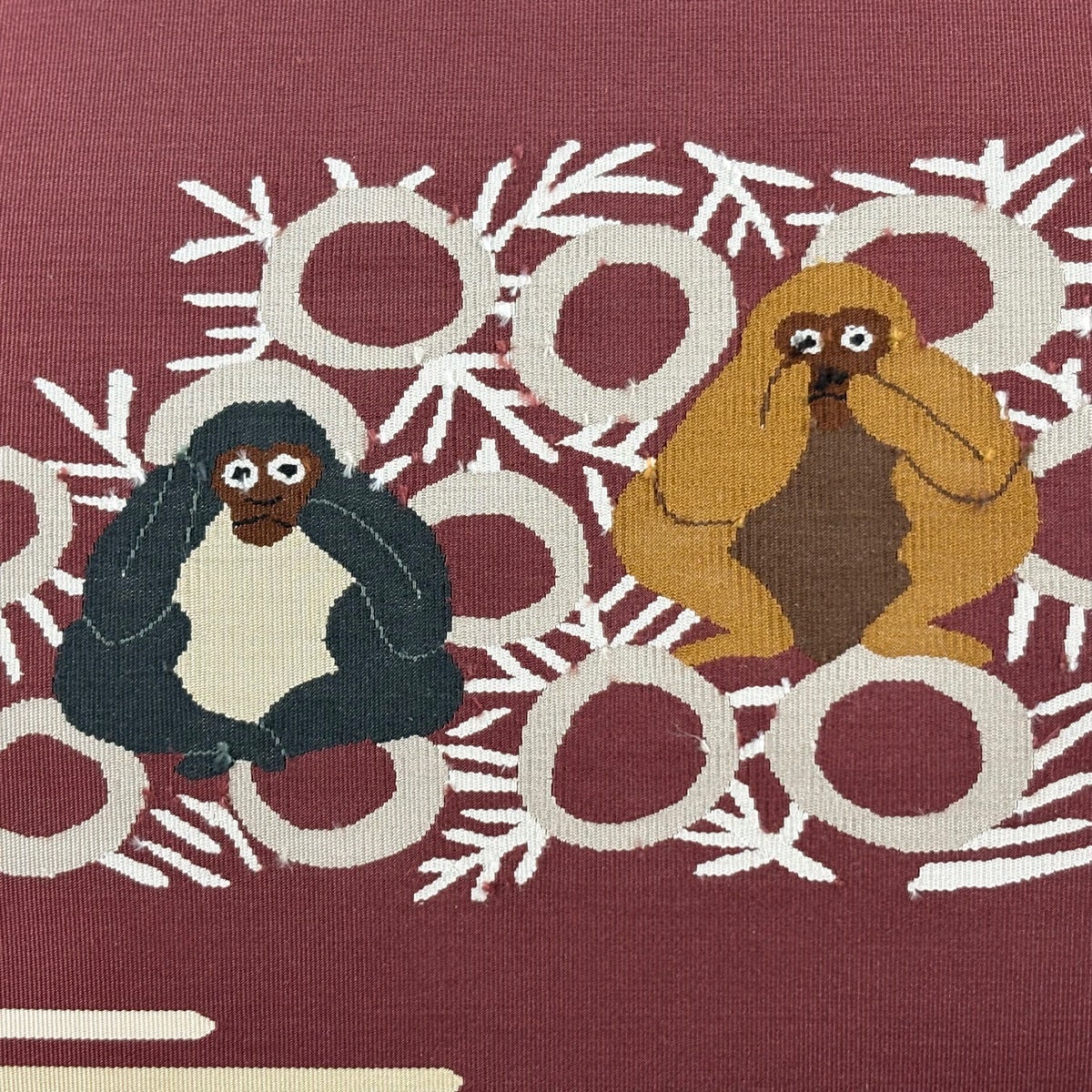 名古屋帯 名品 松葉仕立て 八寸名古屋帯 動物 霞 小豆色 正絹｜中古