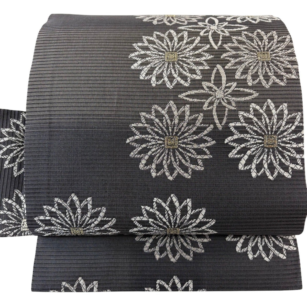 美品】 名古屋帯 名品 夏帯 菊 金糸 灰色 正絹｜中古・古着