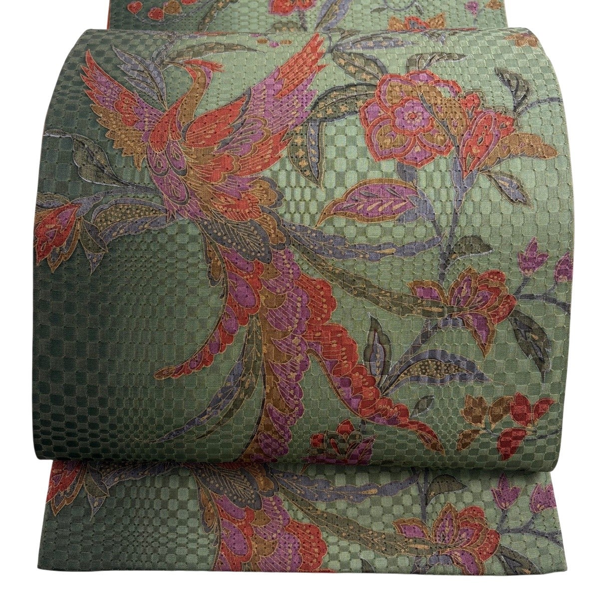 美品】 袋帯 秀品 鳥 草花 オレンジ 六通 正絹｜中古・古着