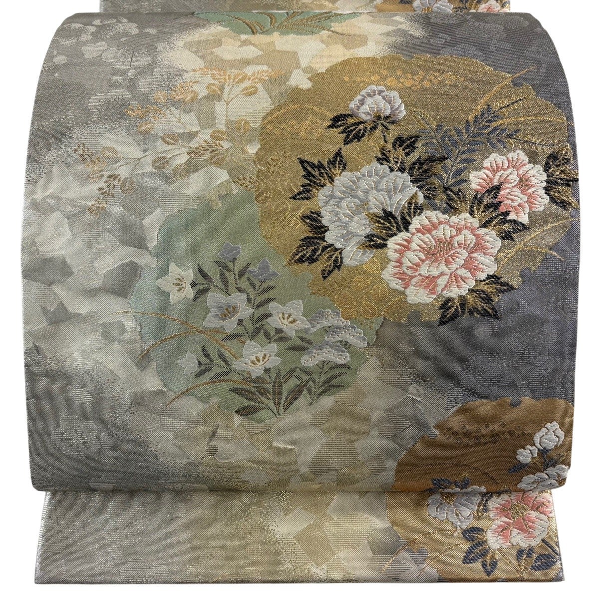 正絹 六通袋帯【刺繍 花々 雪輪】 正絹 六通袋帯【刺繍 花々 雪輪】 【公式通販】