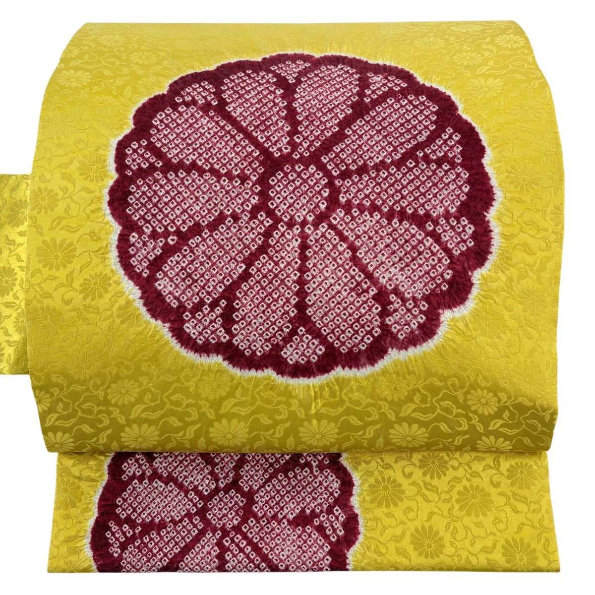 30%OFF 名古屋帯 優品 菊 地紋 絞り 黄色 正絹 K30｜中古・古着
