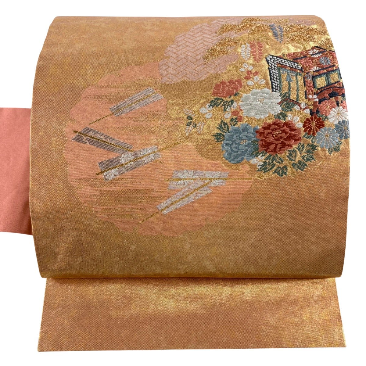 名古屋帯 優品 雪輪 御所車 金銀糸 唐織 金色 正絹｜中古・古着