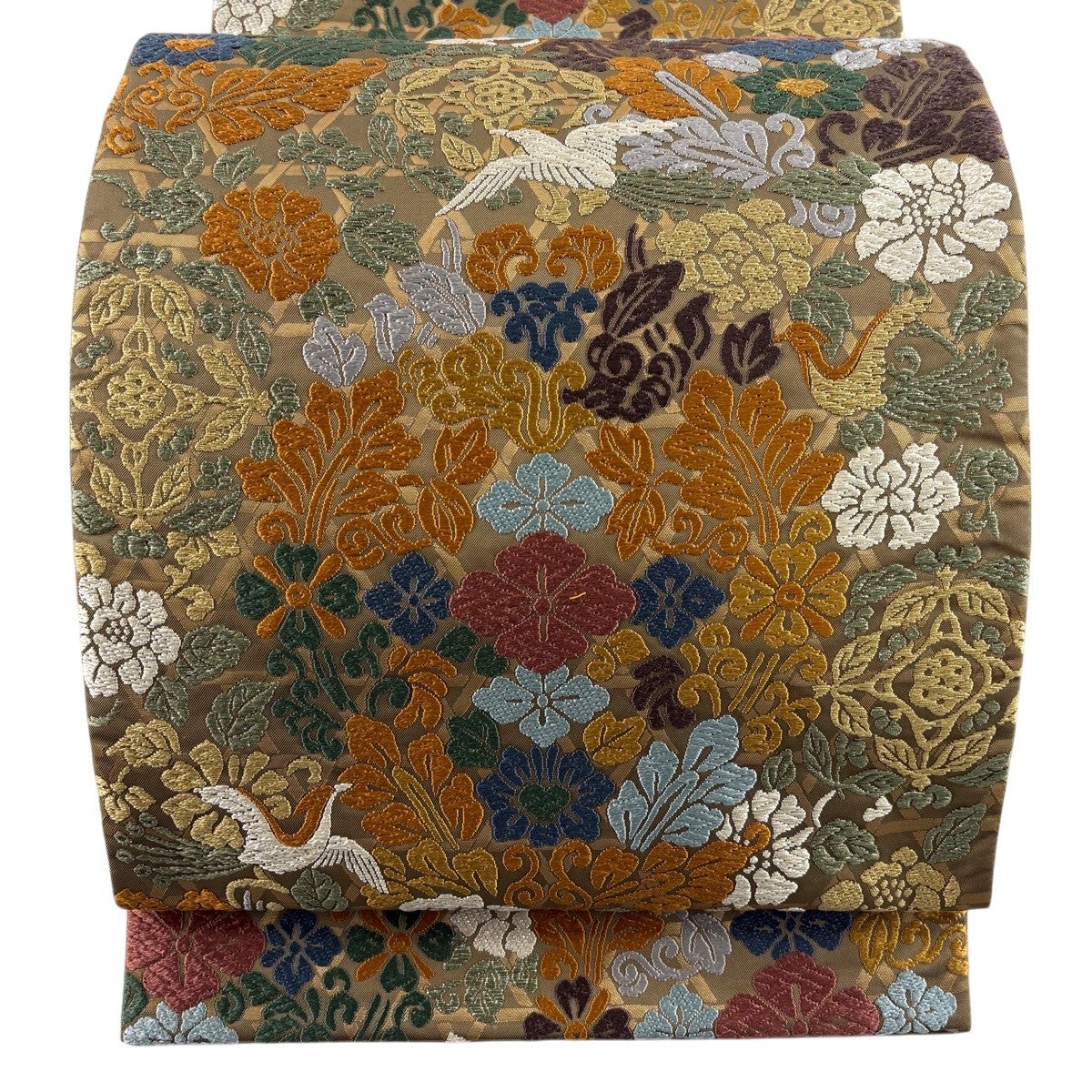 50%OFF 【美品】 袋帯 秀品 蜀江文 草花 唐織 箔 金色 六通 正絹 K50 