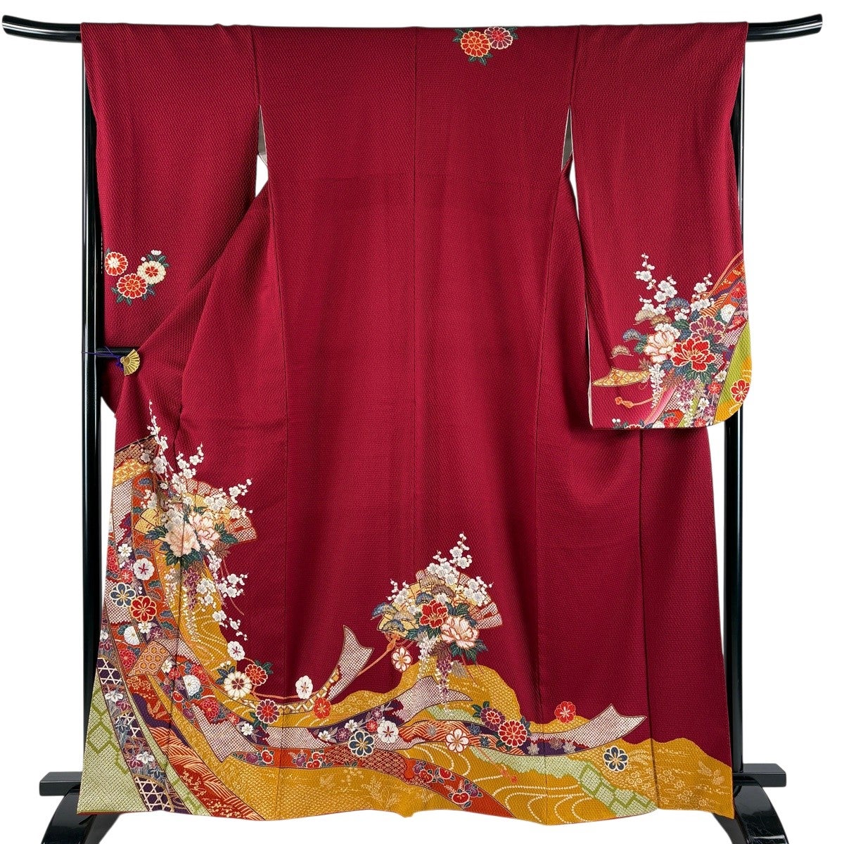 美品】 振袖 身丈163cm 裄丈63cm S 袷 花車 扇 金銀彩 ぼかし ピンク