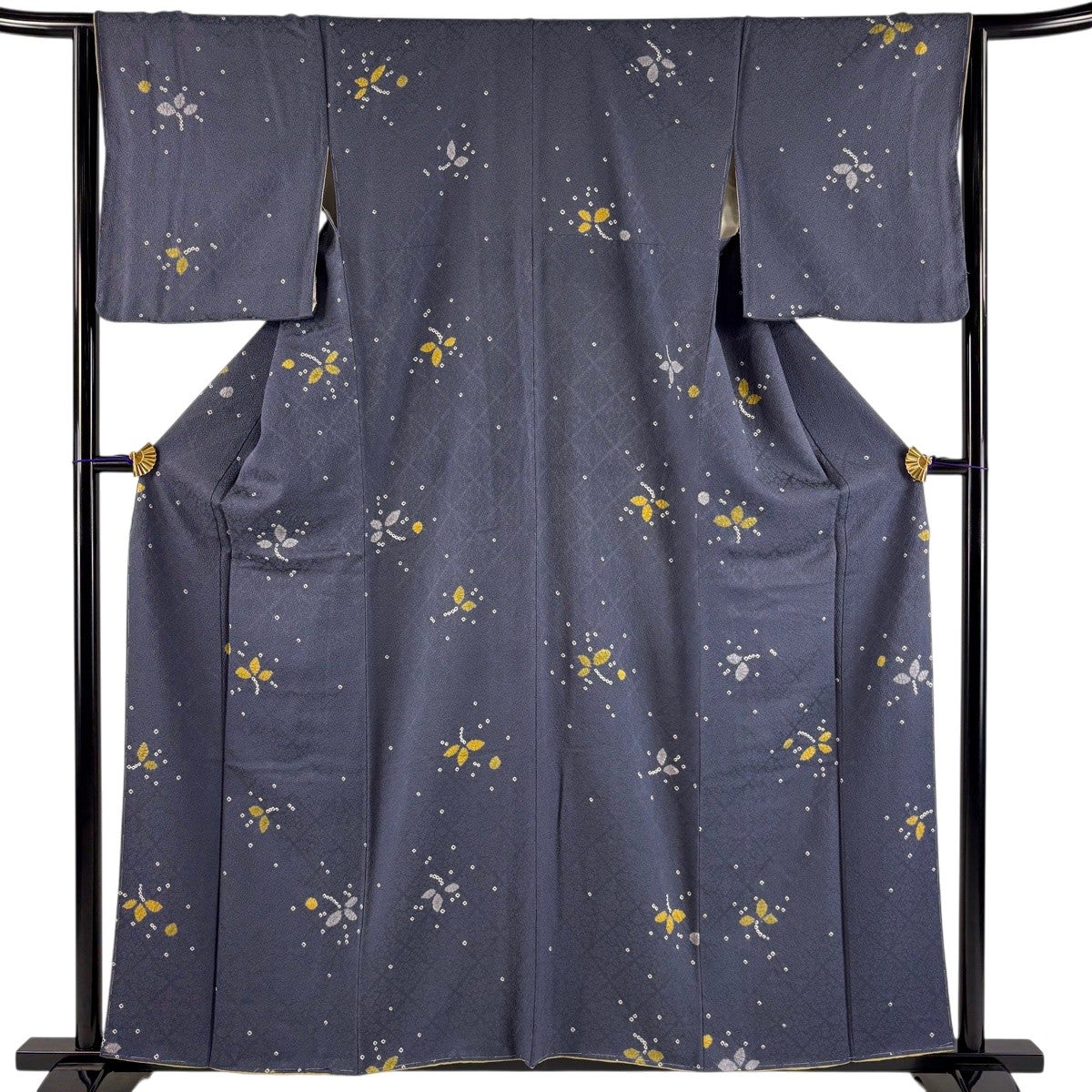 美品】 小紋 身丈170cm 裄丈70.5cm L 袷 桜 地紋 朱色 化繊 秀品｜中古