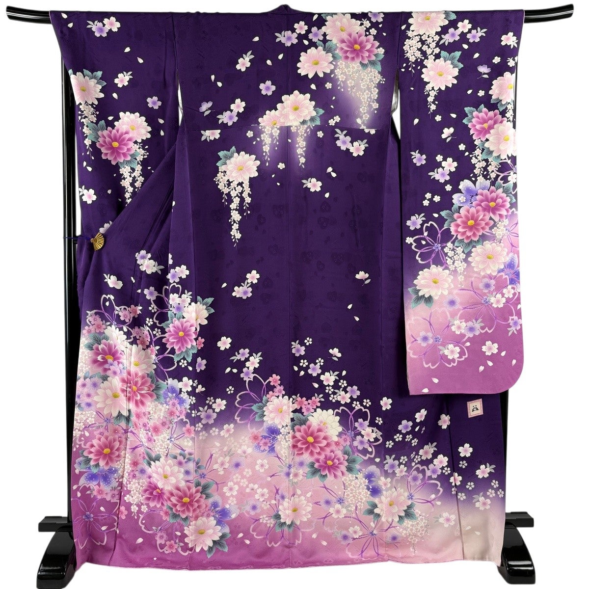 美品】 振袖 身丈170cm 裄丈68cm L 袷 袋帯フルセット 薔薇 地紋