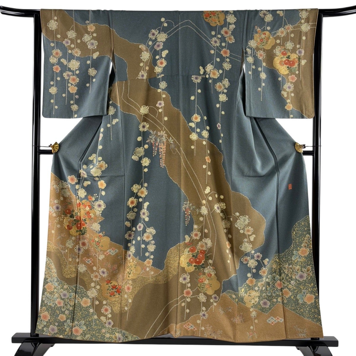 訪問着 身丈156cm 裄丈62cm S 袷 滝泰 落款あり 辻が花 金彩 茶紫 正絹