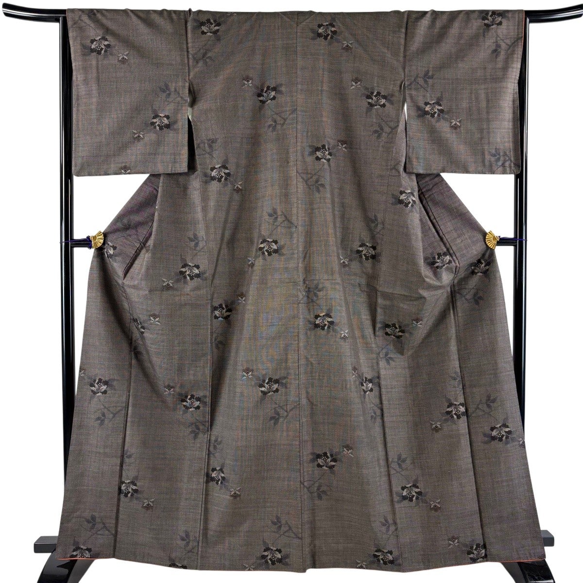 美品】 紬 身丈167cm 裄丈66cm M 袷 名古屋帯セット 幾何学 墨色 正絹
