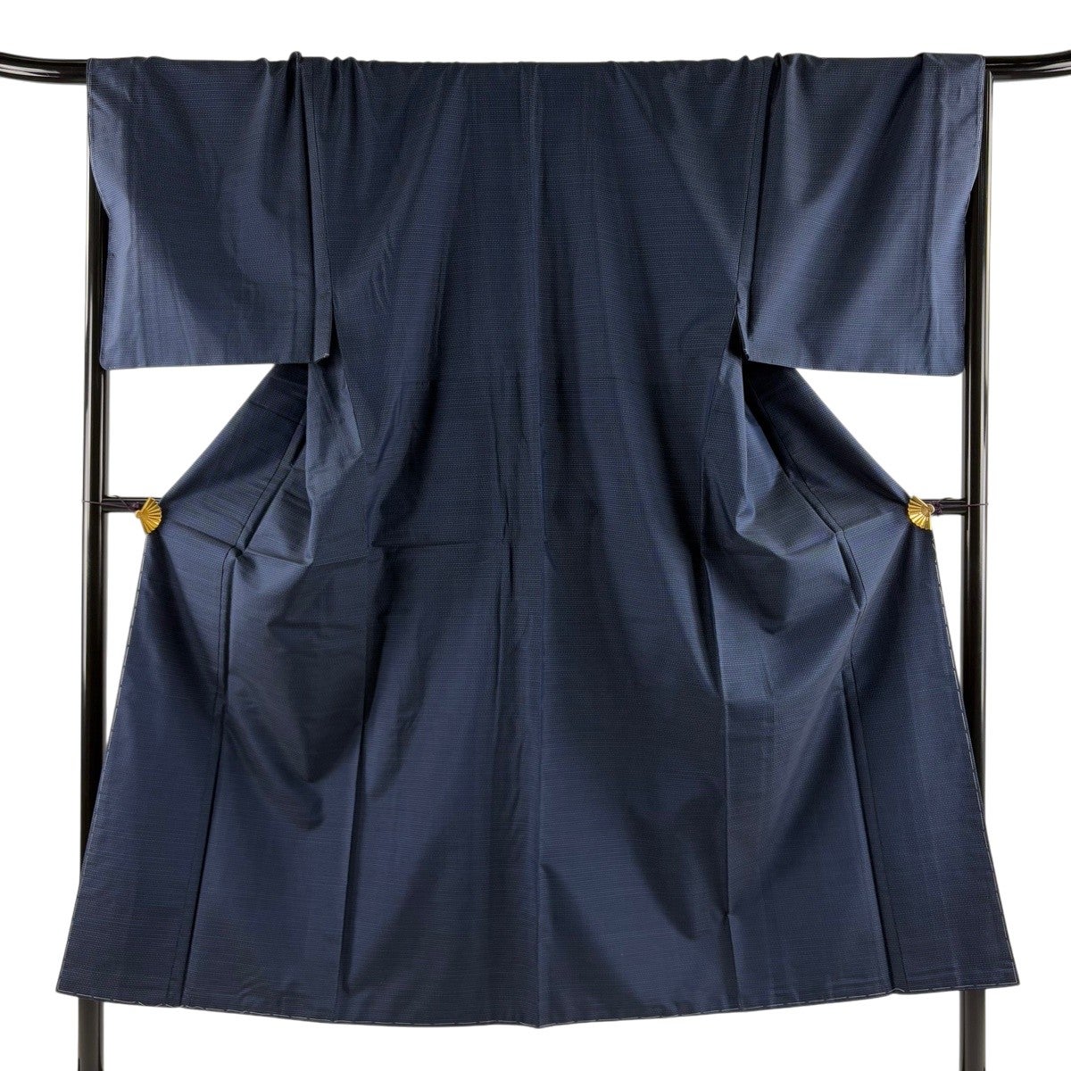 美品】 男着物 身丈147.5cm 裄丈67cm M 袷 紬 幾何学模様 紺色 正絹 秀