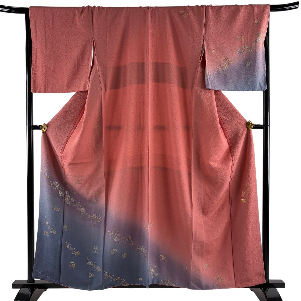 付下げ 身丈158.5cm 裄丈68cm L 袷 枝花 金彩 染め分け 緑 正絹