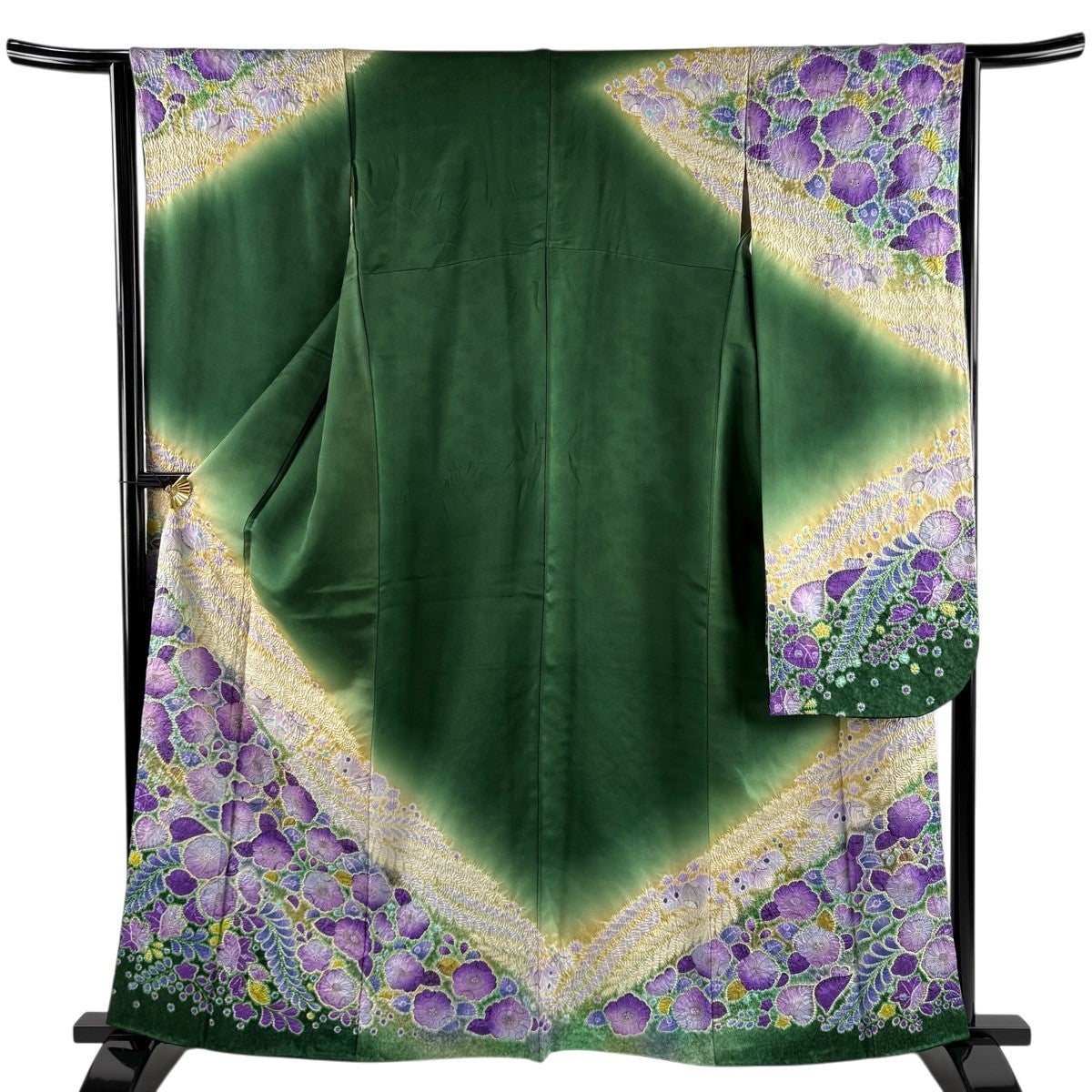 袋帯 名品 辻が花柄 銀糸 緑 お太鼓柄 正絹｜中古・古着・リサイクル