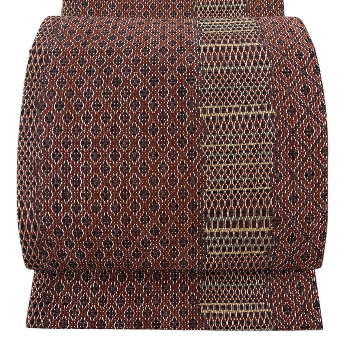 美品】 袋帯 名品 花菱 縞 赤茶 六通 正絹｜中古・古着・リサイクル