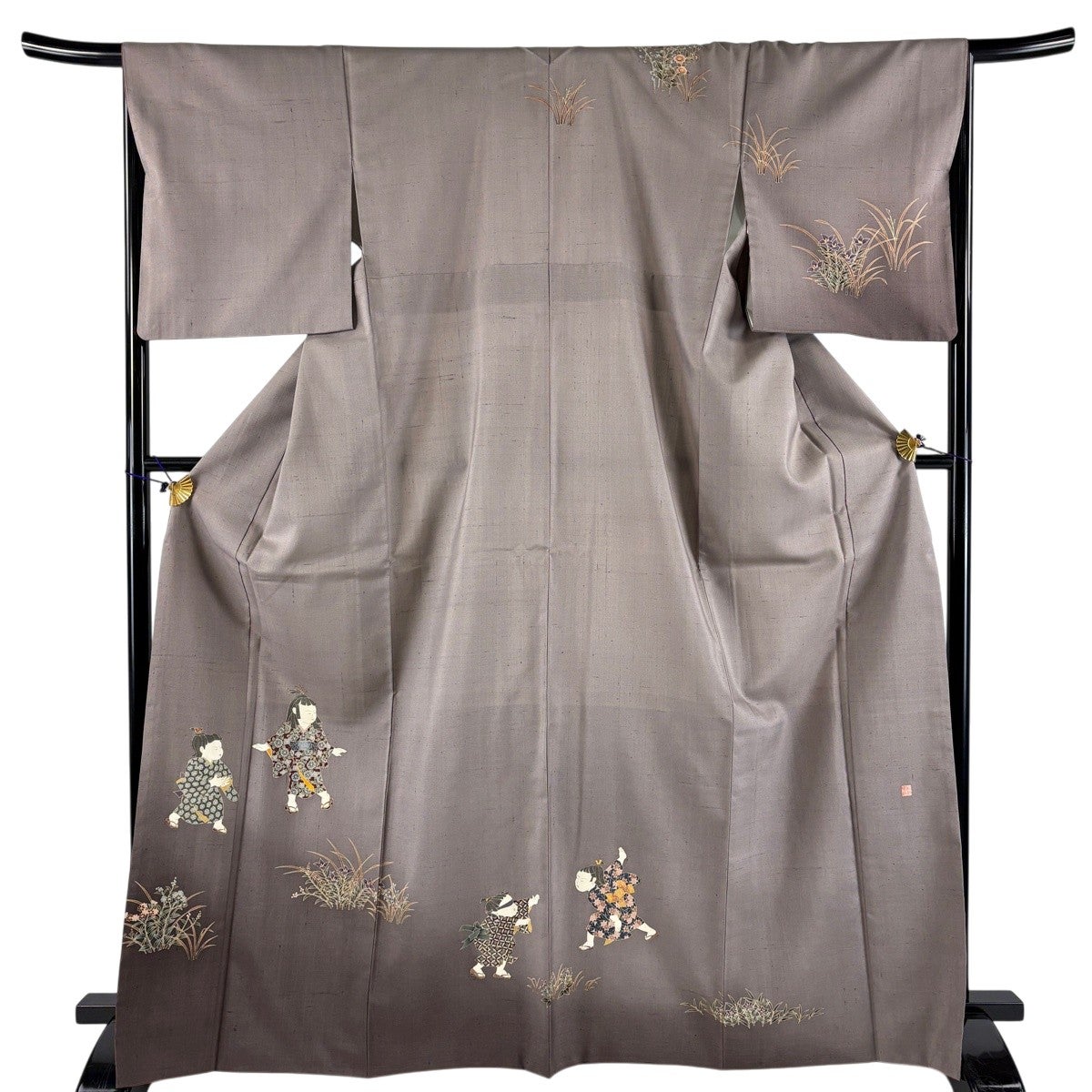 美品】 袋帯 逸品 由水十久監修 落款あり 関西仕立て 童 箔 銀色