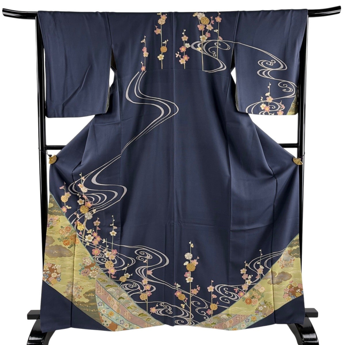 美品】 訪問着 身丈165cm 裄丈67.5cm L 袷 草花 霞 金銀彩 絞り 薄