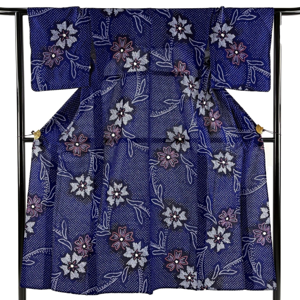 絞り浴衣　身丈157.5 裄66.5 ブルー系　197 浴衣 身丈157.5cm 裄丈65cm M 絞り浴衣 草花 立涌 青 綿 名品｜中古