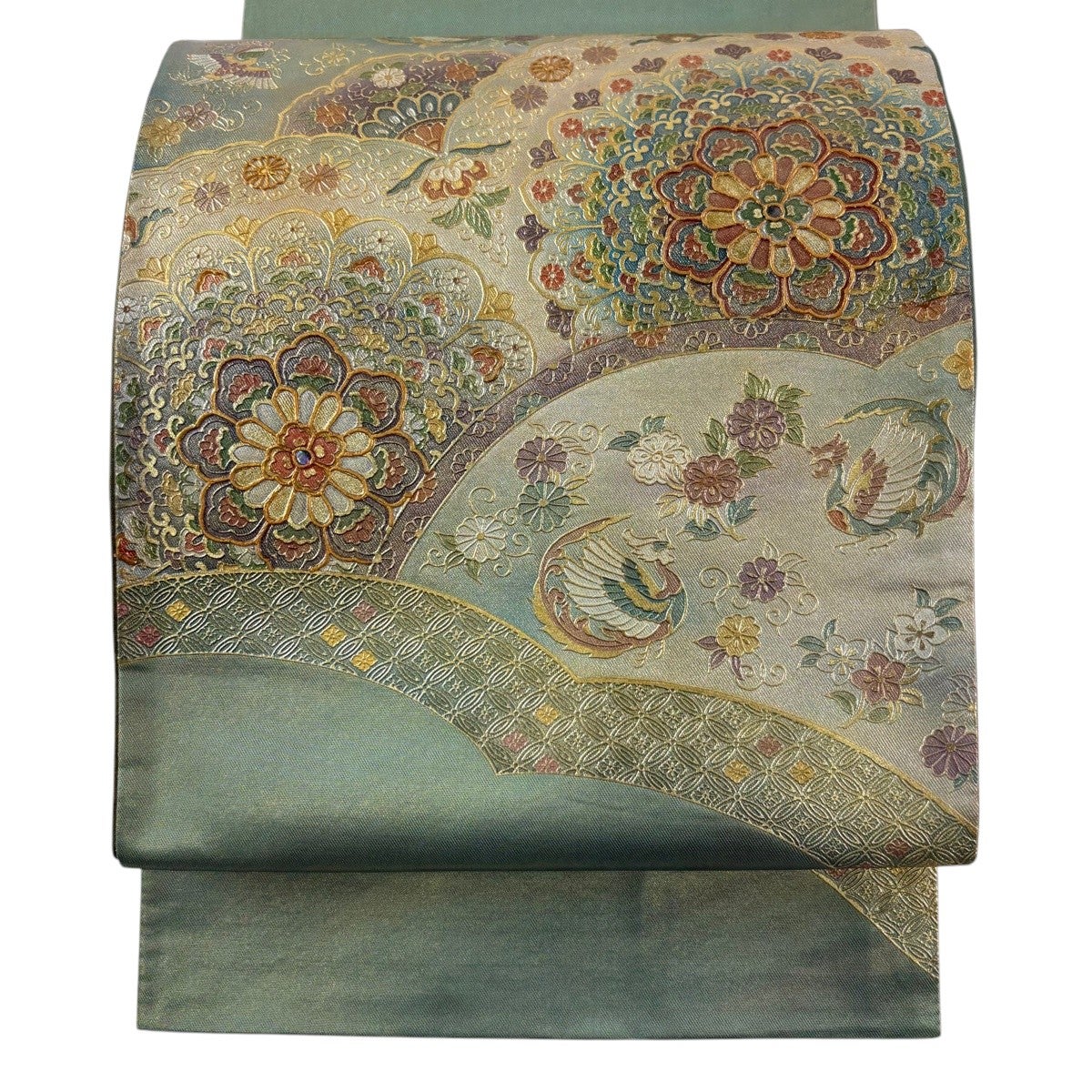 袋帯 秀品 華文 鳥 金銀彩 刺繍 金色 お太鼓柄 正絹｜中古・古着