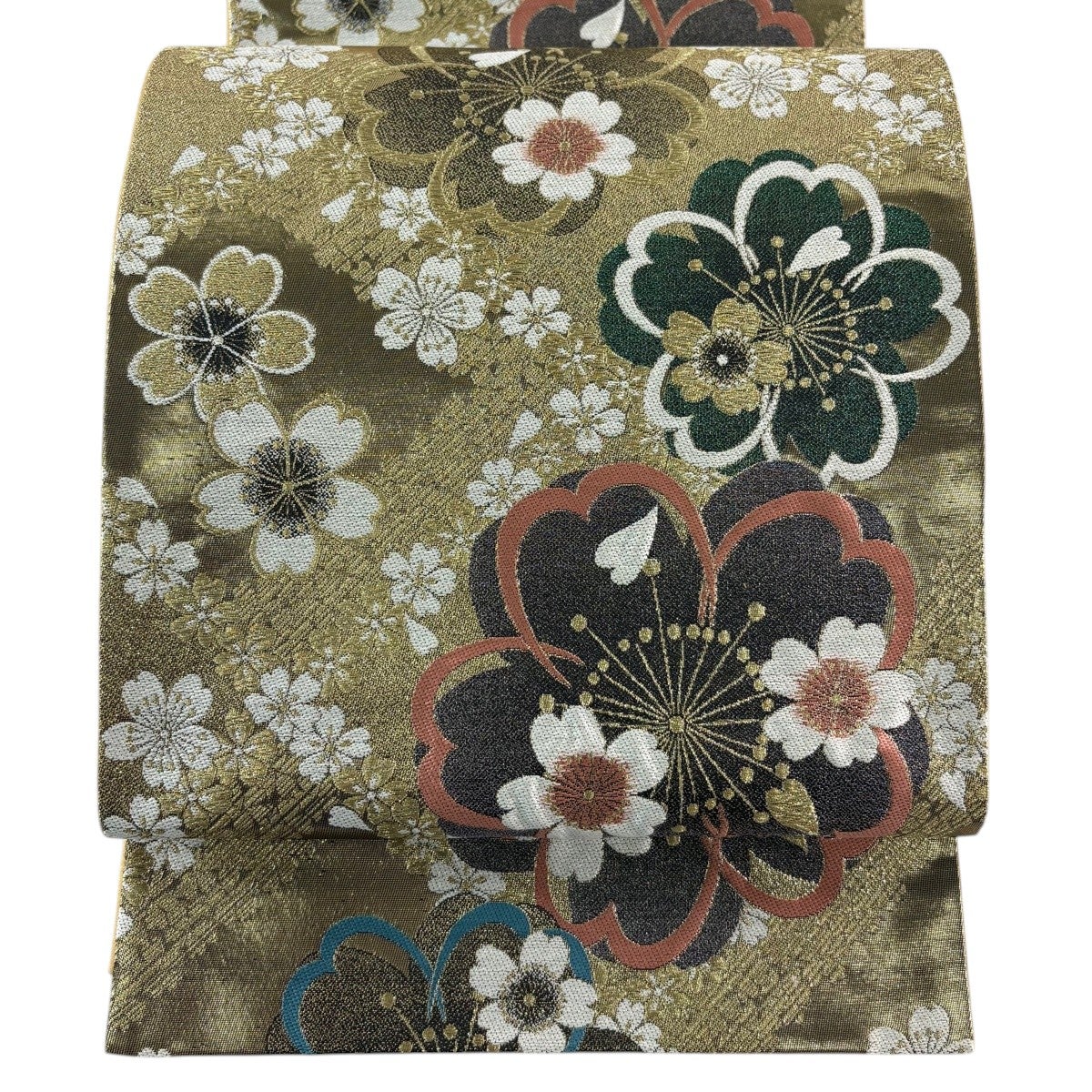袋帯 秀品 鈴乃屋 桜 花びら 箔 金色 六通 正絹｜中古・古着