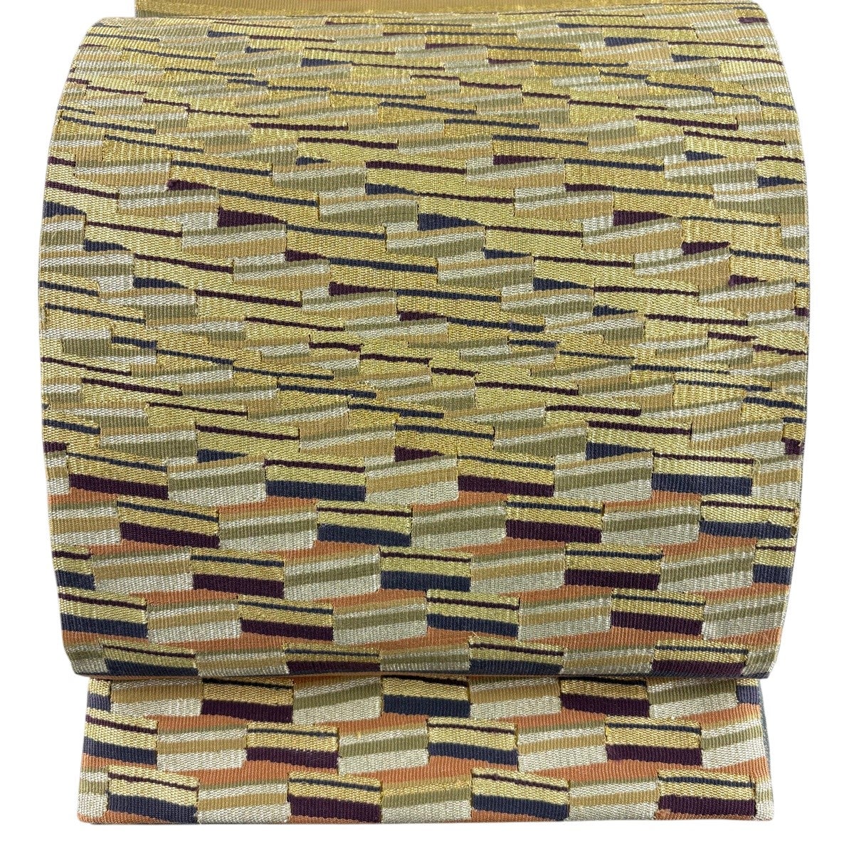美品】 袋帯 秀品 草花 幾何学 金銀糸 灰紫 お太鼓柄 正絹｜中古・古着