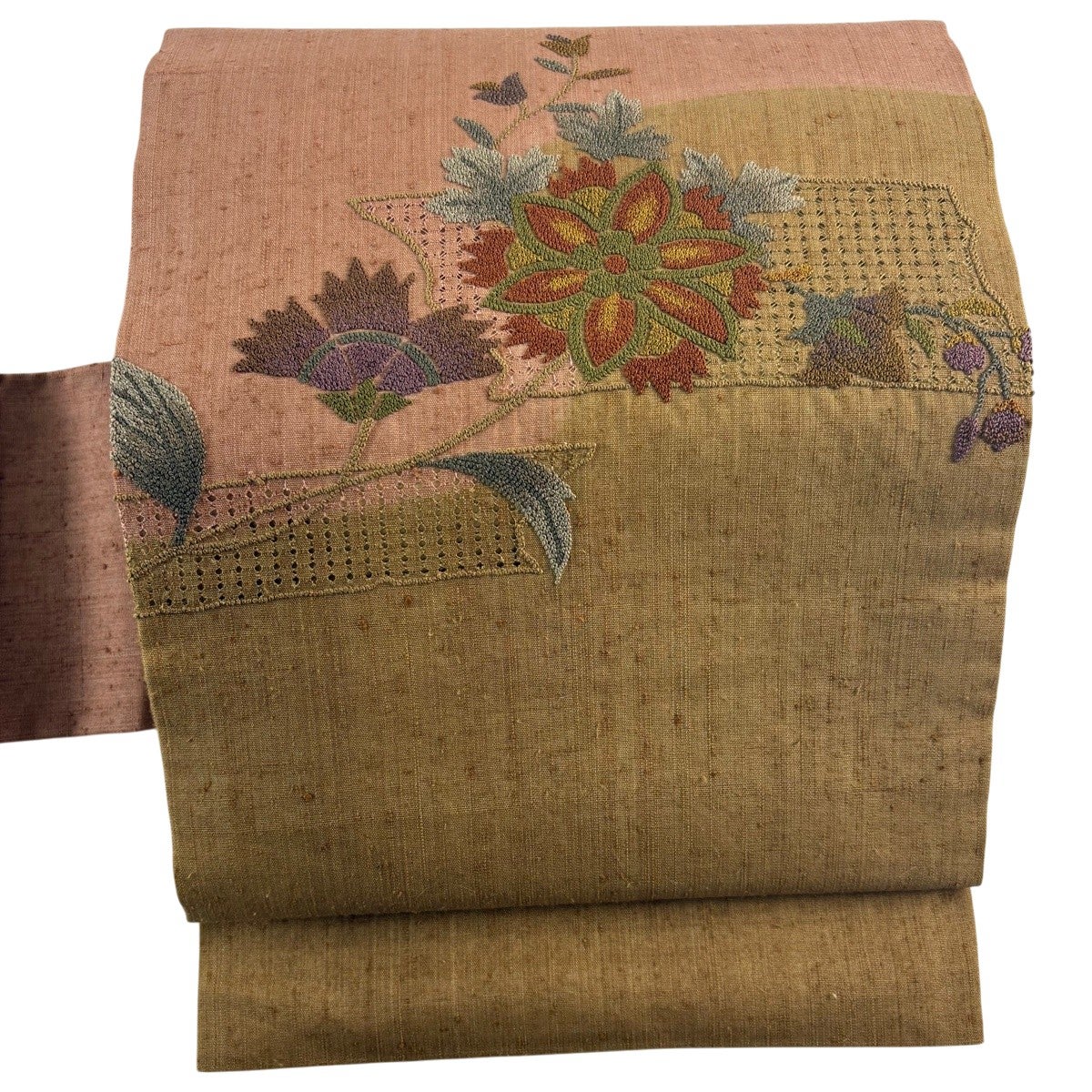 薄小豆色　花唐草　正絹　名古屋帯　375 美品】 名古屋帯 秀品 向かい鳥 草花 薄小豆 正絹｜中古・古着