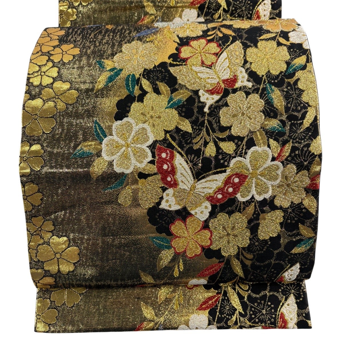 美品】 袋帯 秀品 落款あり 関西仕立て 雪輪 銀糸 黒 六通 正絹｜中古