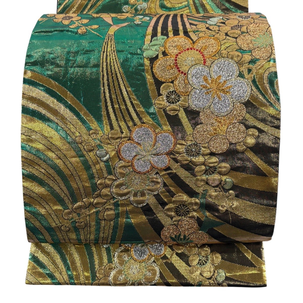 袋帯 秀品 夏帯 絽 花唐草 鳥 金糸 箔 紫 六通 正絹｜中古・古着