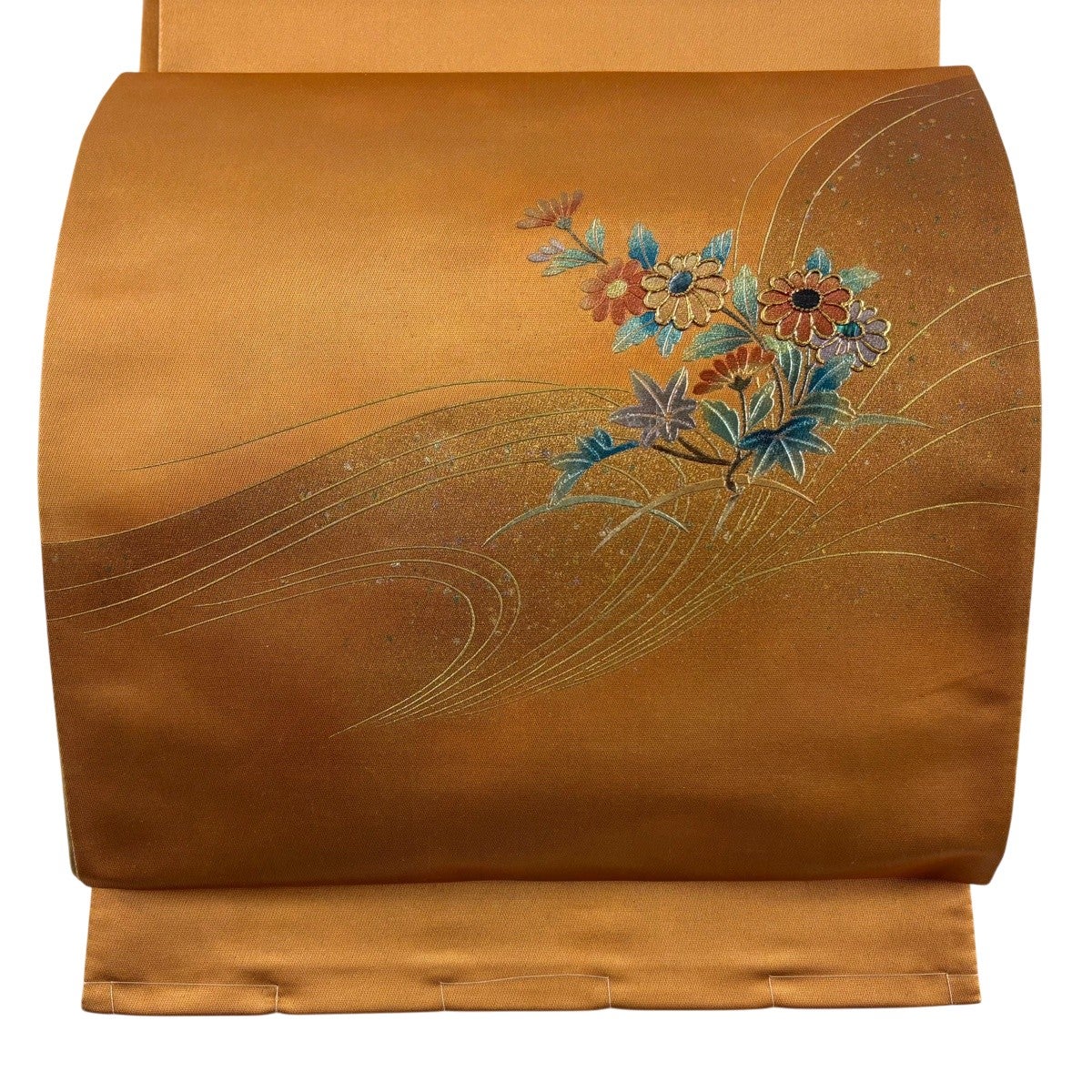 袋帯 美品 秀品 蝶 流水 螺鈿 金彩 金色 お太鼓柄 正絹 中古 袋帯 秀