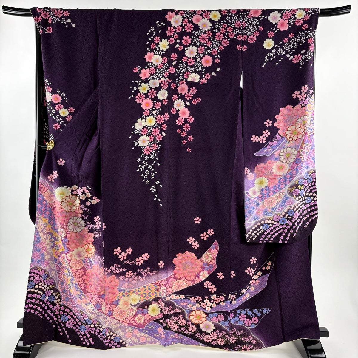美品】振袖 身丈176.5cm 裄丈73cm 未仕立て 仮絵羽 牡丹 桜 銀通し