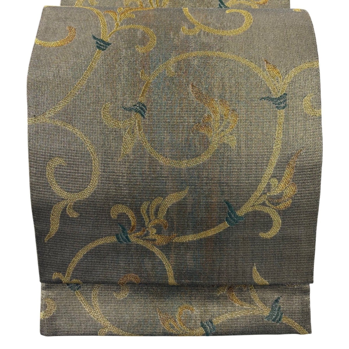 美品】 袋帯 名品 落款あり 鳳凰 花唐草 金糸 箔 赤茶 六通 正絹｜中古