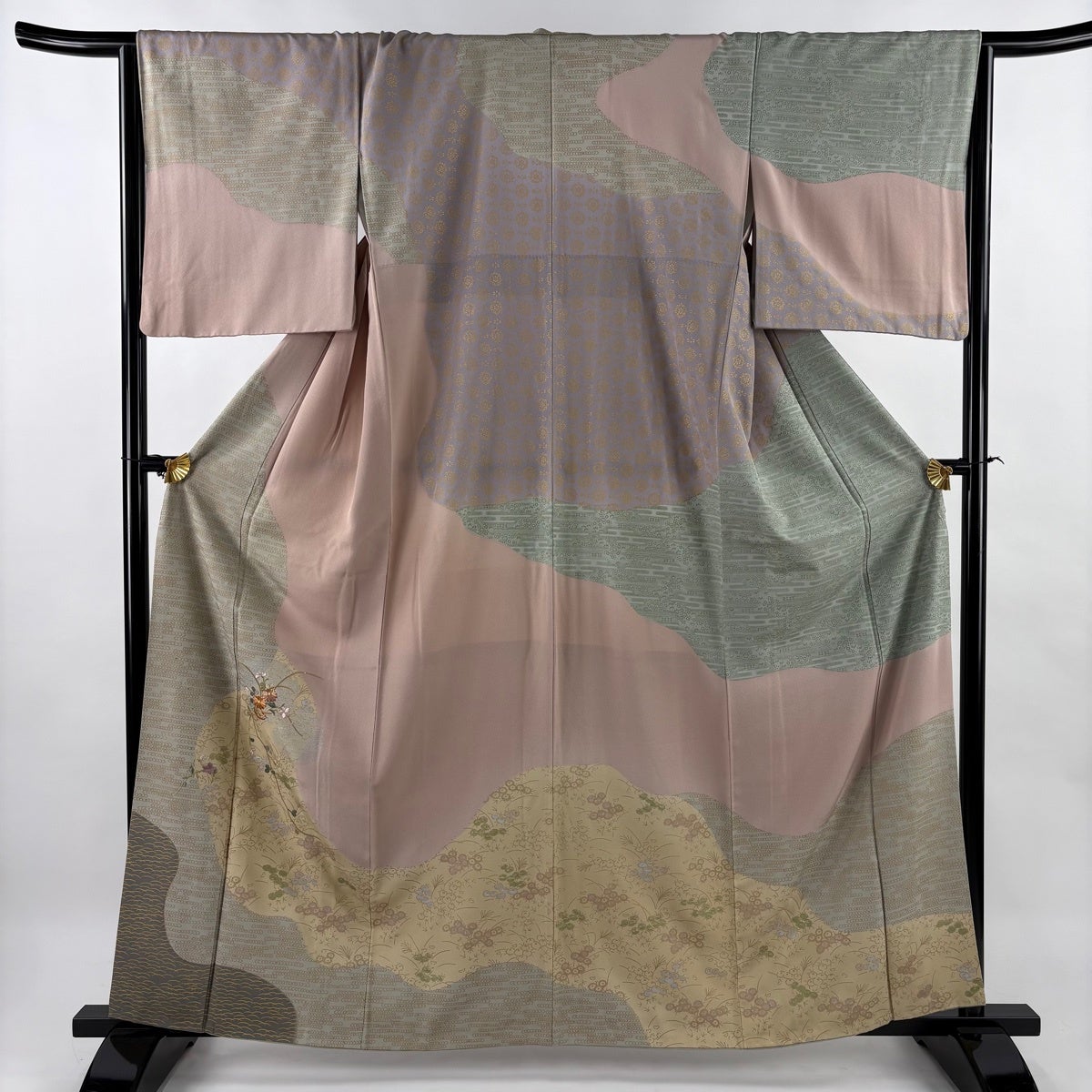 訪問着 身丈162cm 裄丈64.5cm M 袷 秋草 露芝 金糸 金銀彩 ピンク