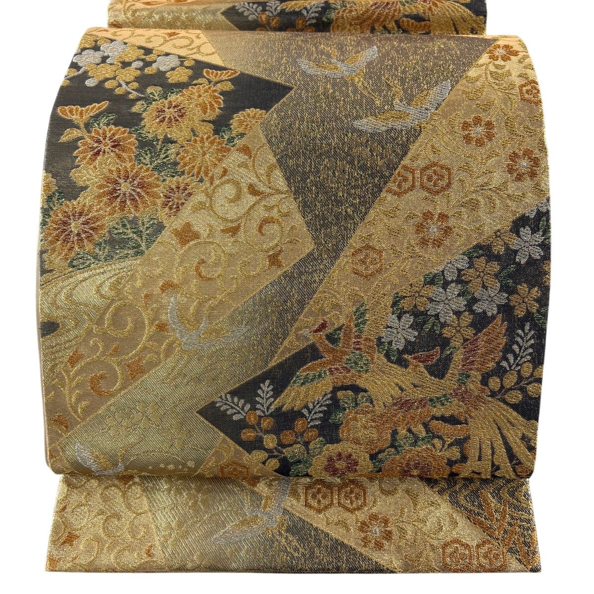 美品】 袋帯 秀品 草花 花唐草 金糸 箔 茶色 六通 正絹｜中古・古着