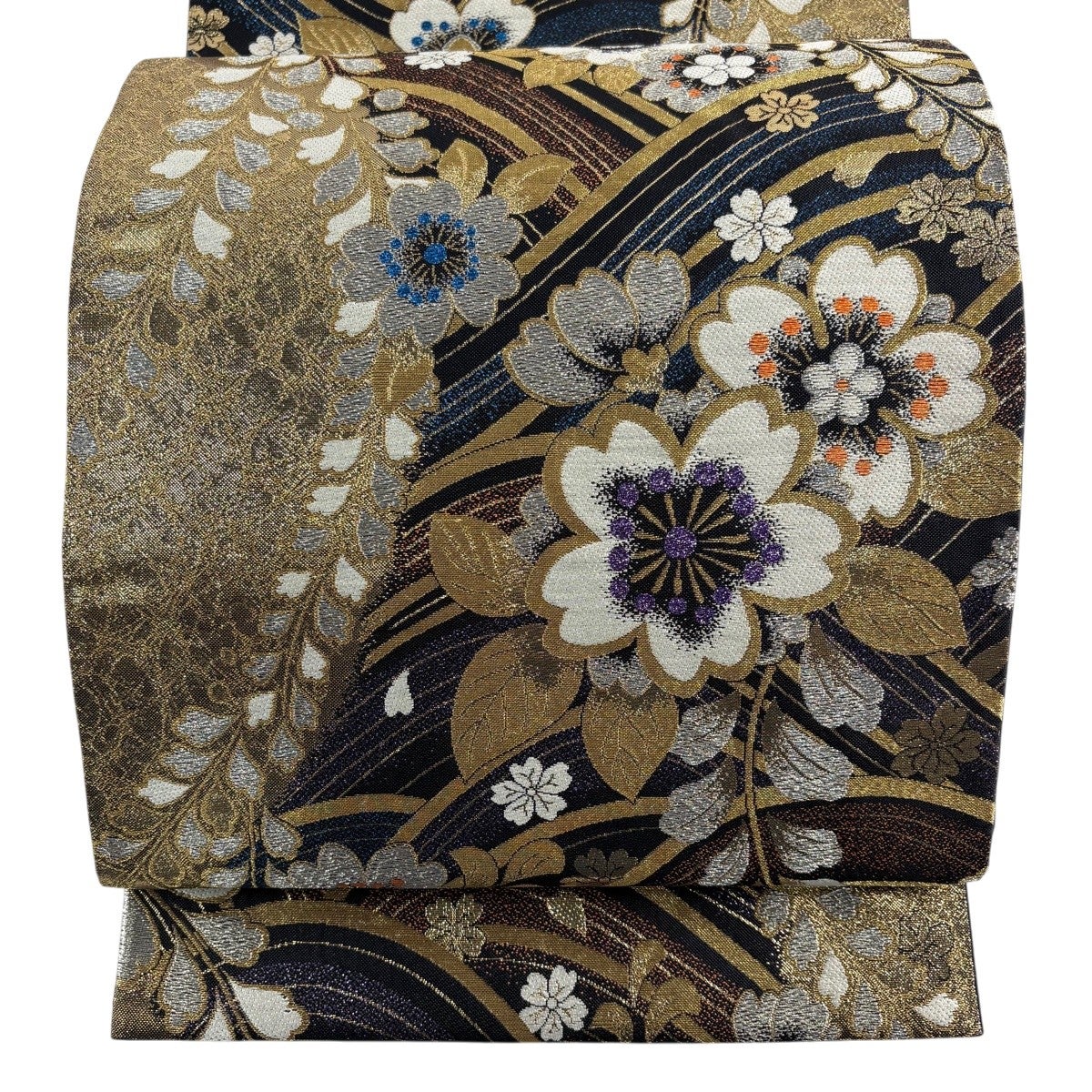 美品】 袋帯 秀品 辻が花柄 蝶 箔 ラメ 黒 六通 正絹｜中古・古着