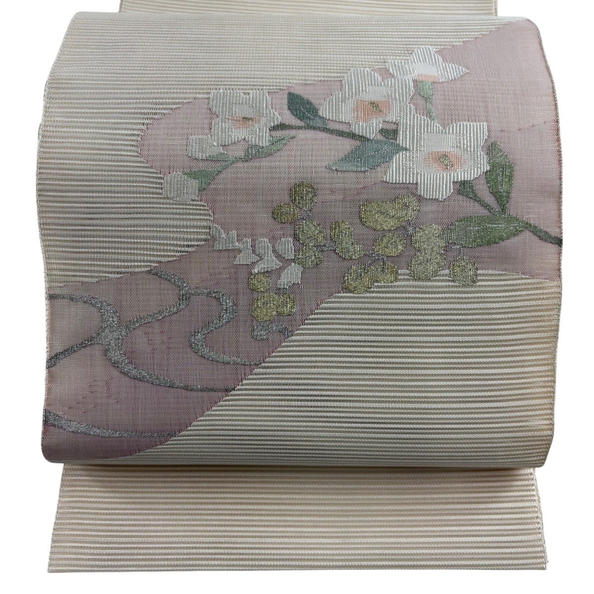 名古屋帯 秀品 夏帯 縞 箔 灰色 正絹｜中古・古着・リサイクル着物通販
