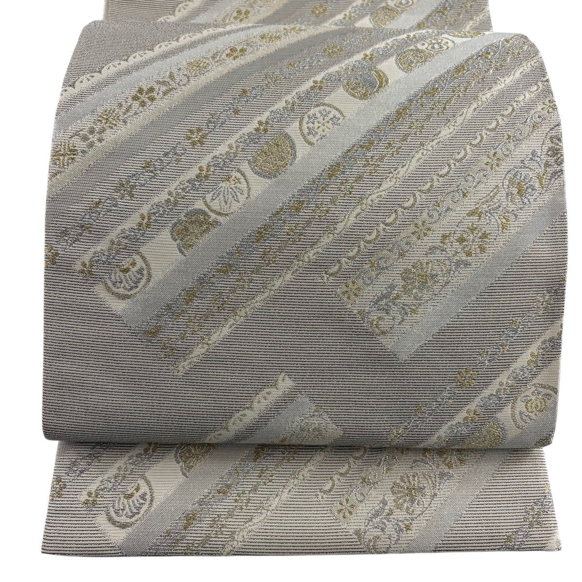 美品】 名古屋帯 優品 草花 霞 銀糸 薄紫 正絹｜中古・古着