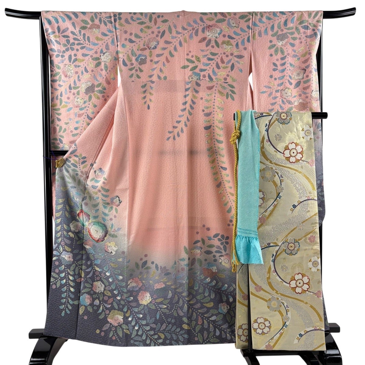 美品】 振袖 身丈166.5cm 裄丈67cm M 袷 袋帯フルセット 桜 誰が袖
