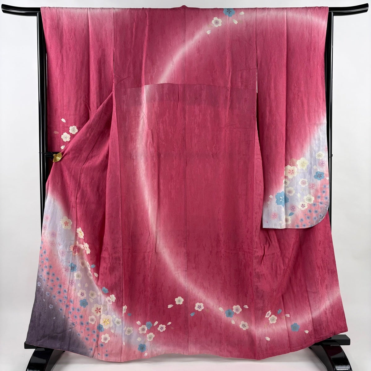 振袖 身丈164cm 裄丈65cm M 袷 桜 花弁 金通し 金彩 濃ピンク 正絹