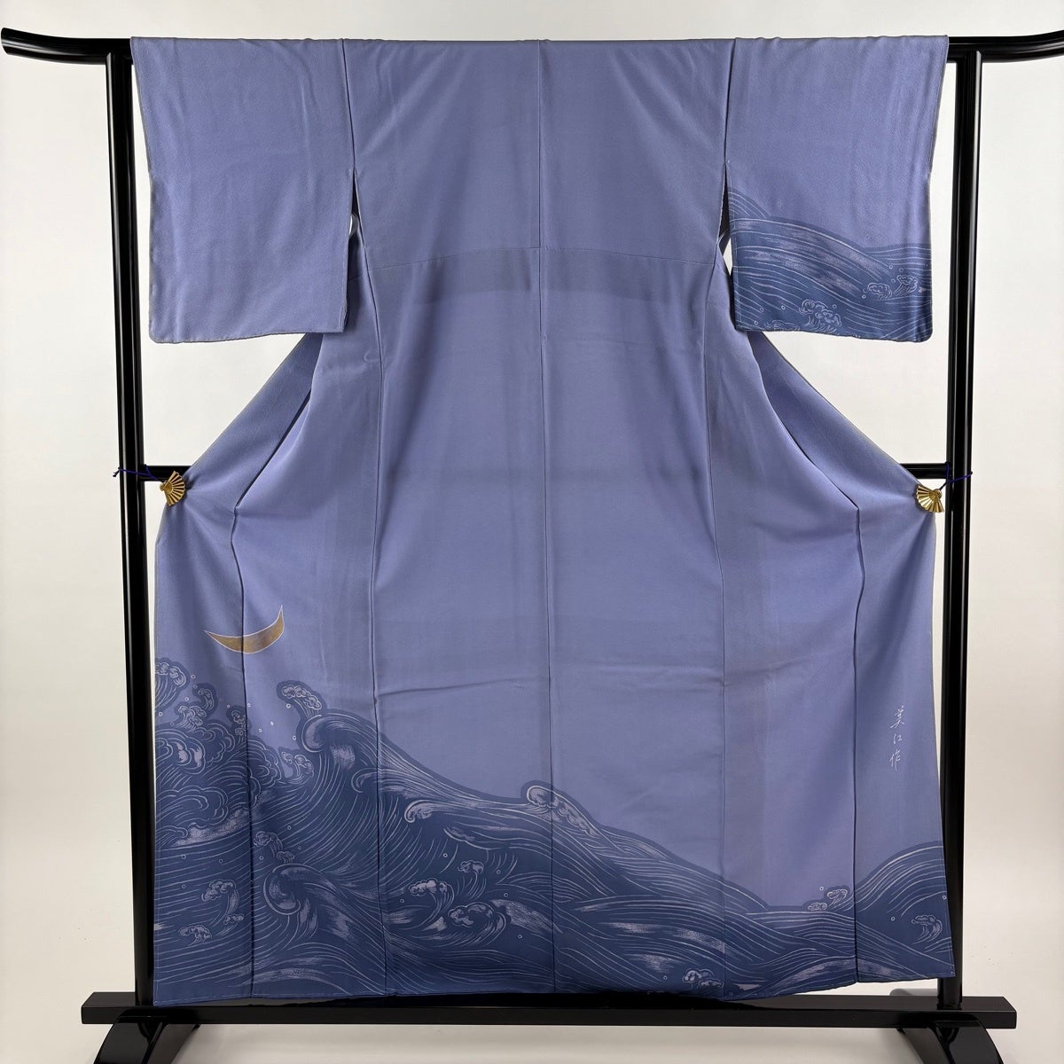 付下げ 身丈160cm 裄丈62cm S 袷 落款あり 波 三日月 金彩 青紫 正絹