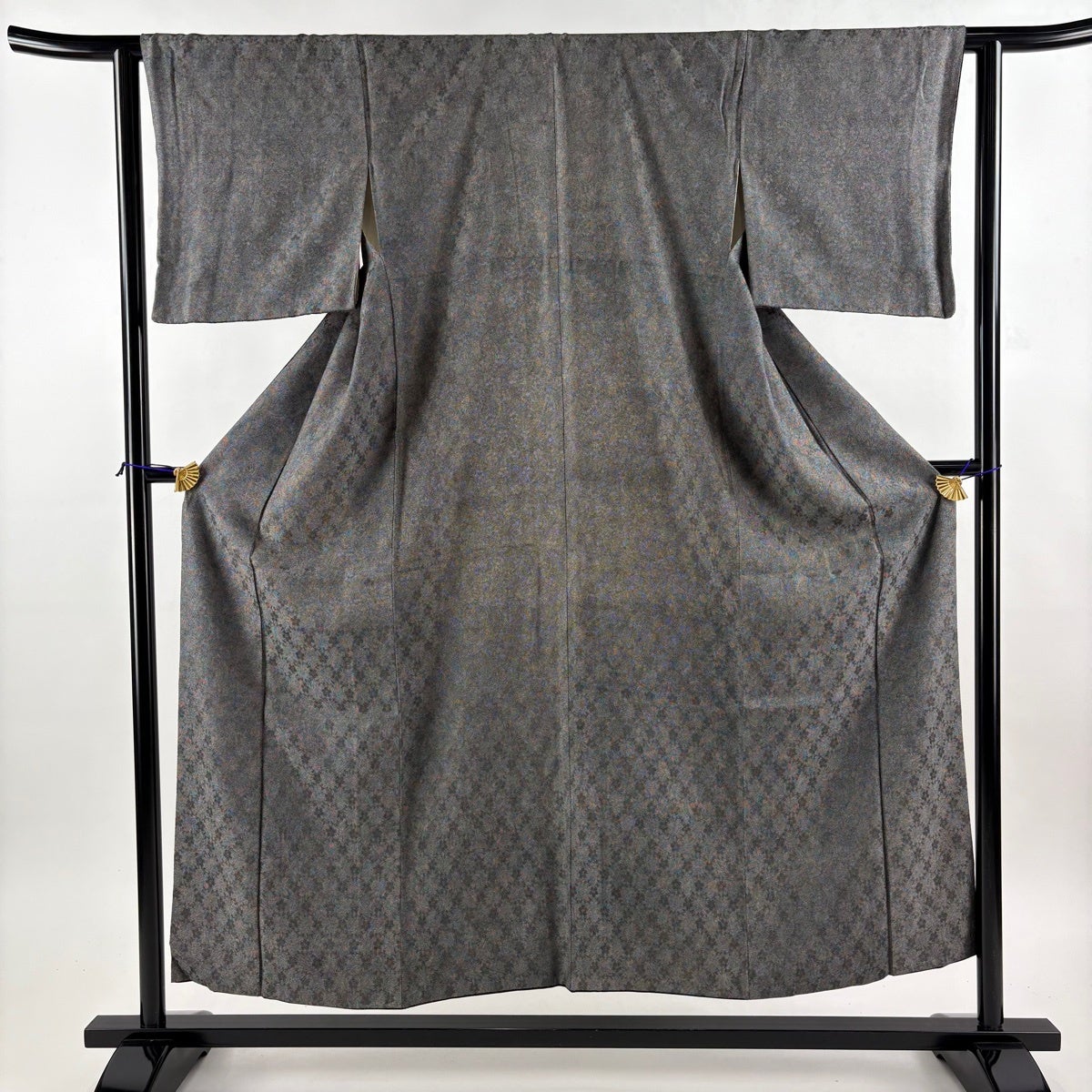 30%OFF 江戸小紋 身丈153cm 裄丈63.5cm S 袷 段縞 折り鶴 黒 正絹 秀品