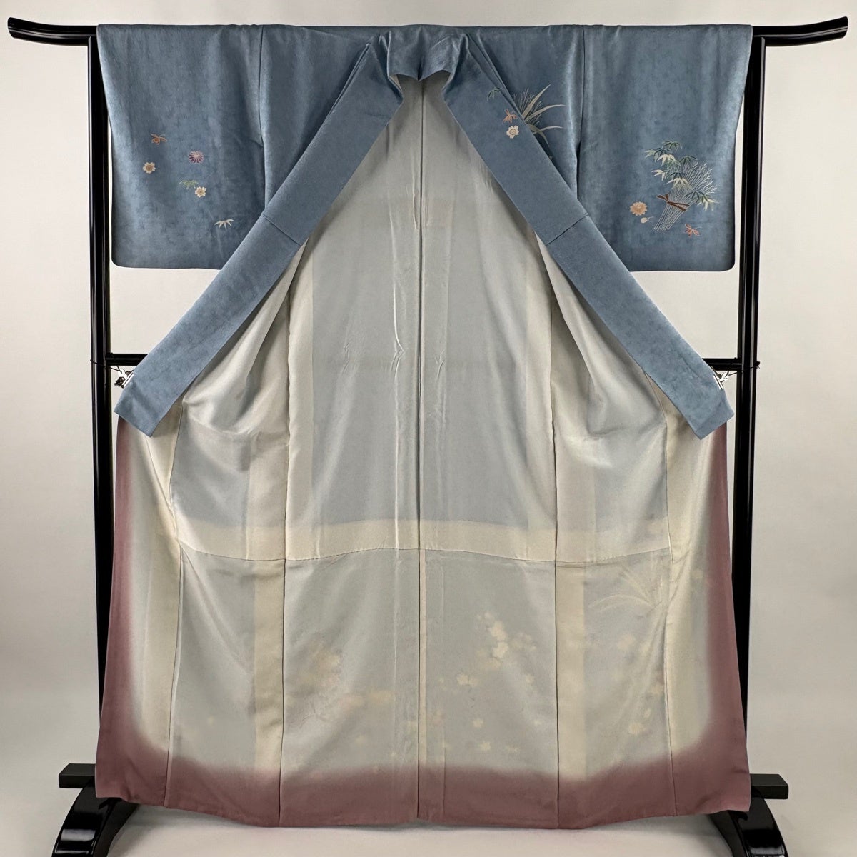 付下げ 身丈166cm 裄丈64.5cm M 袷 花束 地紋 水色 正絹 優品 一つ紋