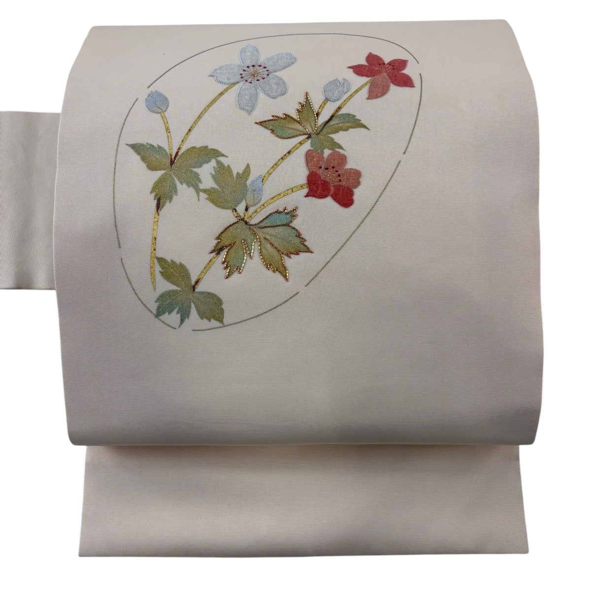 名古屋帯 秀品 草花 金糸 金銀彩 ベージュ 正絹｜中古・古着