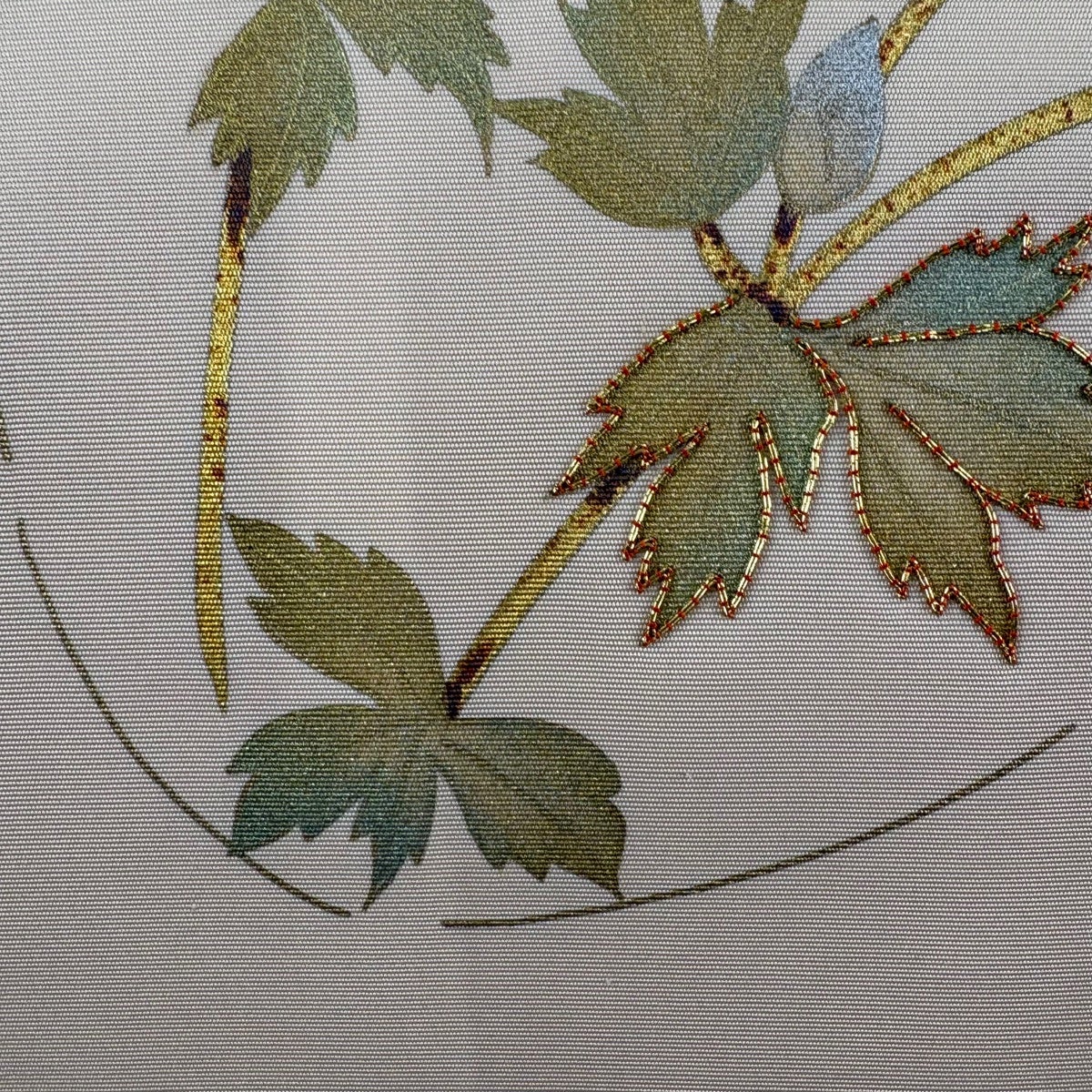 名古屋帯 秀品 草花 金糸 金銀彩 ベージュ 正絹｜中古・古着