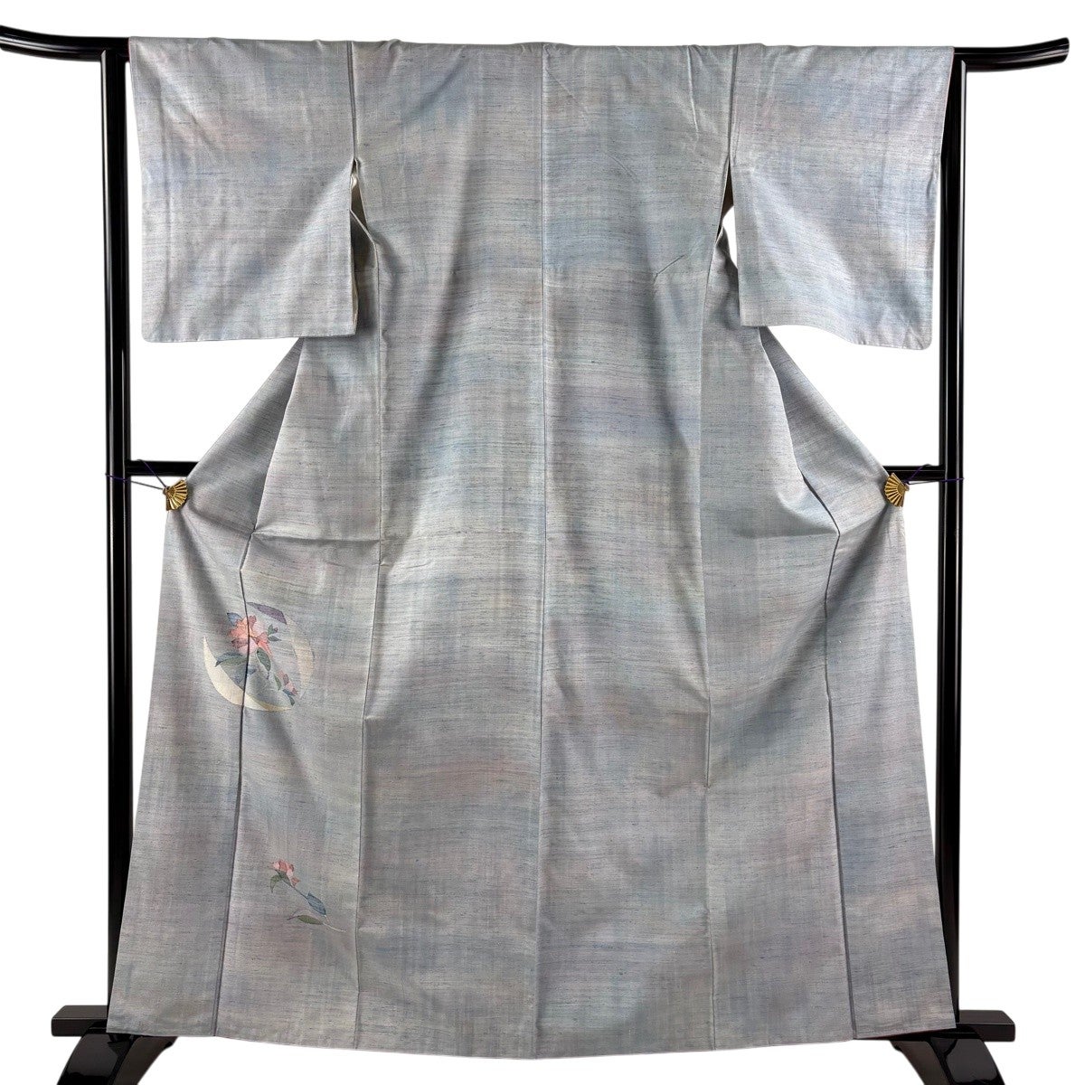 美品】 付下げ 身丈162.5cm 裄丈64cm M 袷 紬地 草花 銀糸 青灰色 正絹
