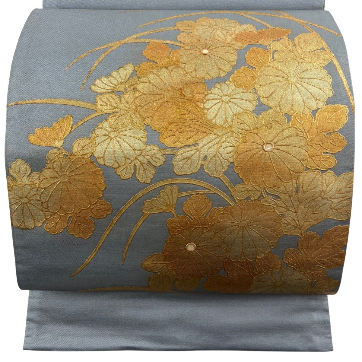 袋帯 秀品 落款あり 鳥 草花 金彩 箔 紫 お太鼓柄 正絹｜中古・古着