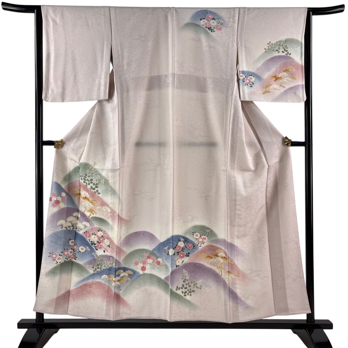 美品】 訪問着 身丈154cm 裄丈64.5cm M 単衣 山並み 笠松 金彩 ぼかし