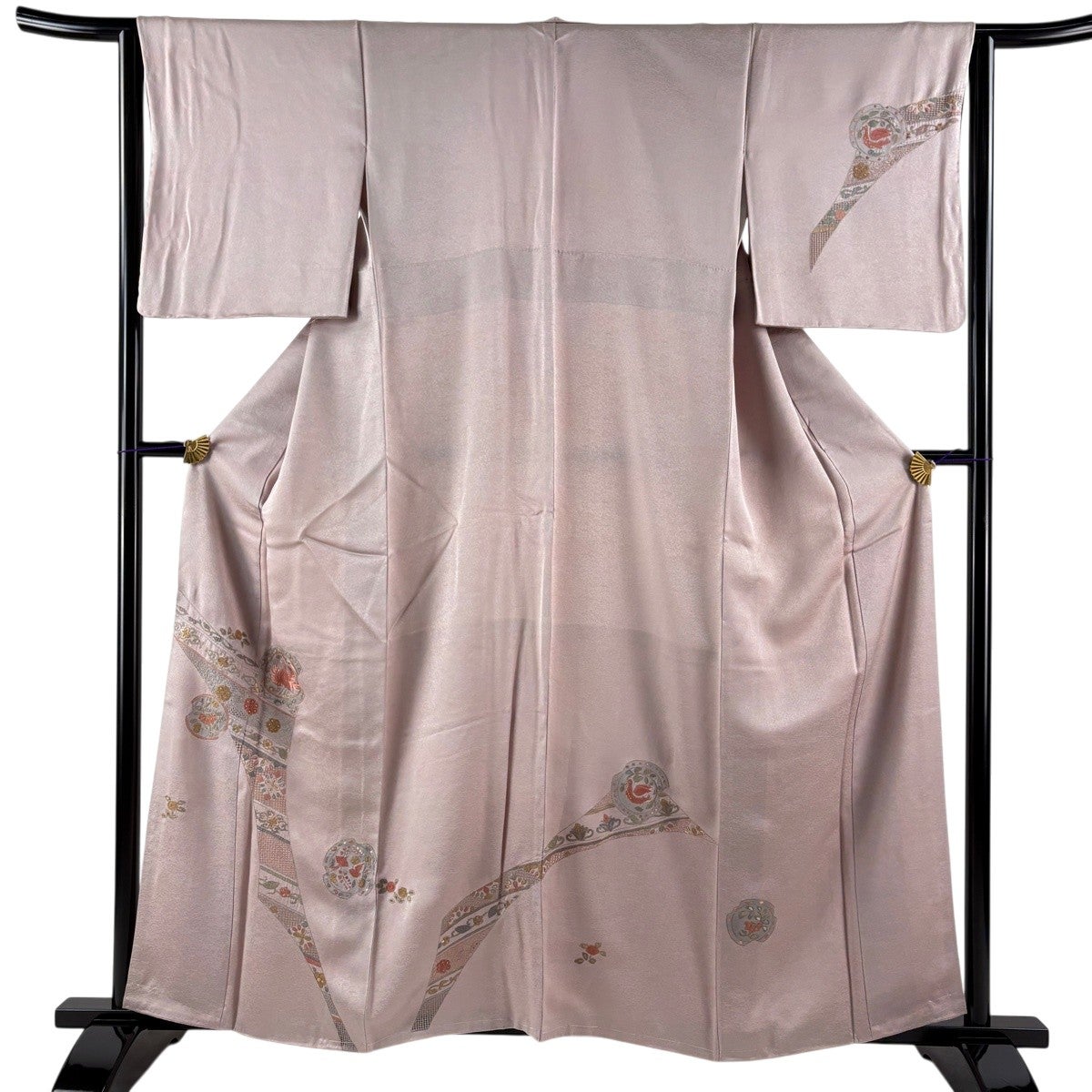 付下げ 身丈169cm 裄丈68.5cm L 袷 草花 刺繍 総絞り 薄小豆 正絹 秀品 