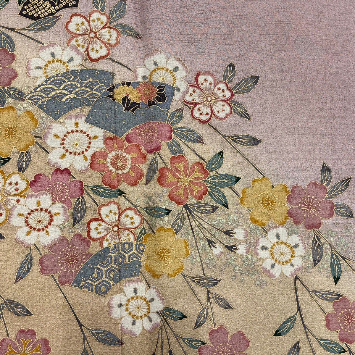 付下げ 身丈159.5cm 裄丈63.5cm S 袷 桜 扇面 金彩 ぼかし 薄紫 正絹