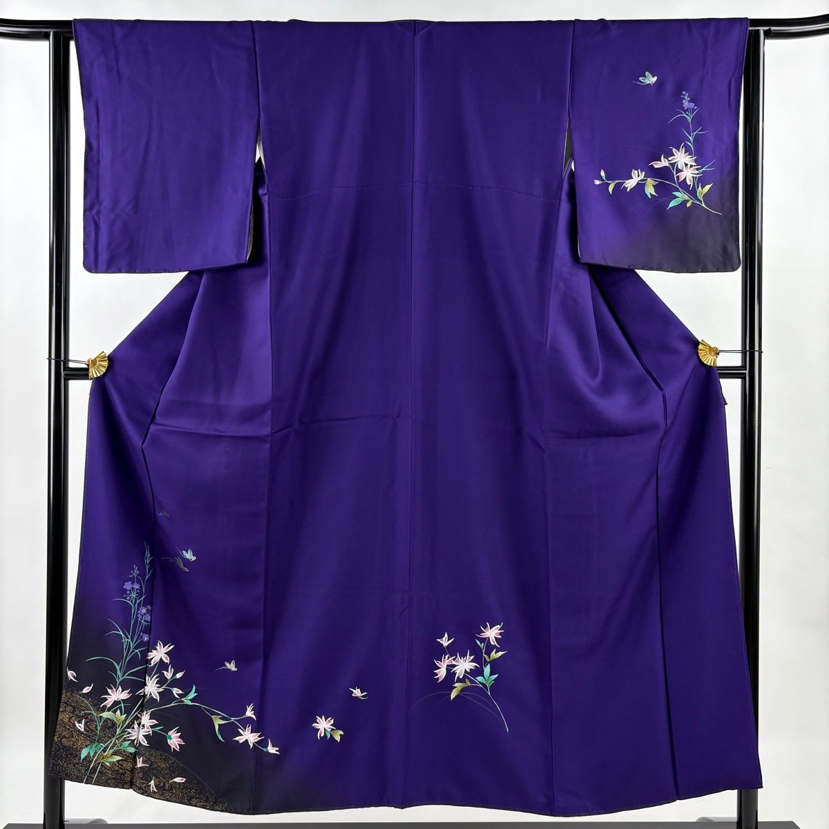 訪問着 身丈154cm 裄丈65cm M 袷 草花 芝 金銀彩 ぼかし 濃紫 訪問着 身丈154cm 裄丈65cm M 袷 草花 芝 金銀彩 ぼかし 濃紫